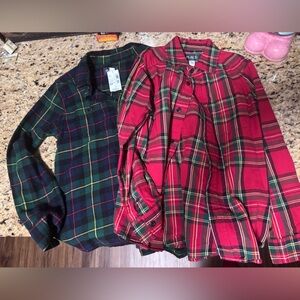 Boys Plaid Button-Up Shirts - Red and Green